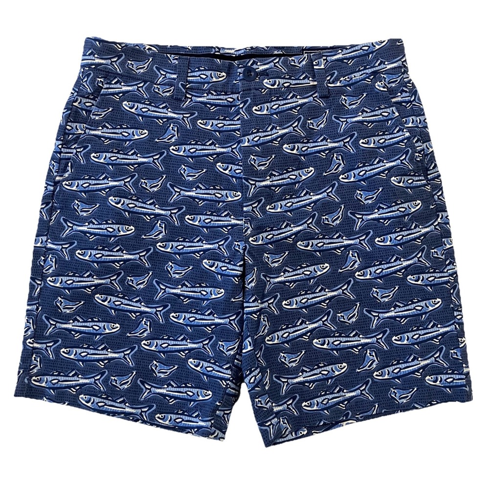 Vineyard Vines Performance Blue Breaker Shorts Men's Size 30 Fish All Over Print